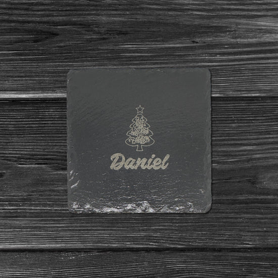 Engraved Slate Christmas Tree Coasters 1